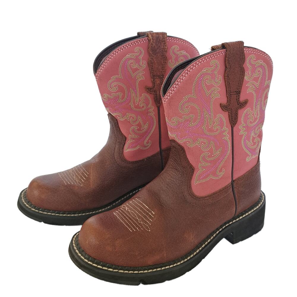 ARIAT Women’s Size 7 Fat Baby Pink Brown Cowgirl 8” Western Leather Boots - Picture 1 of 12